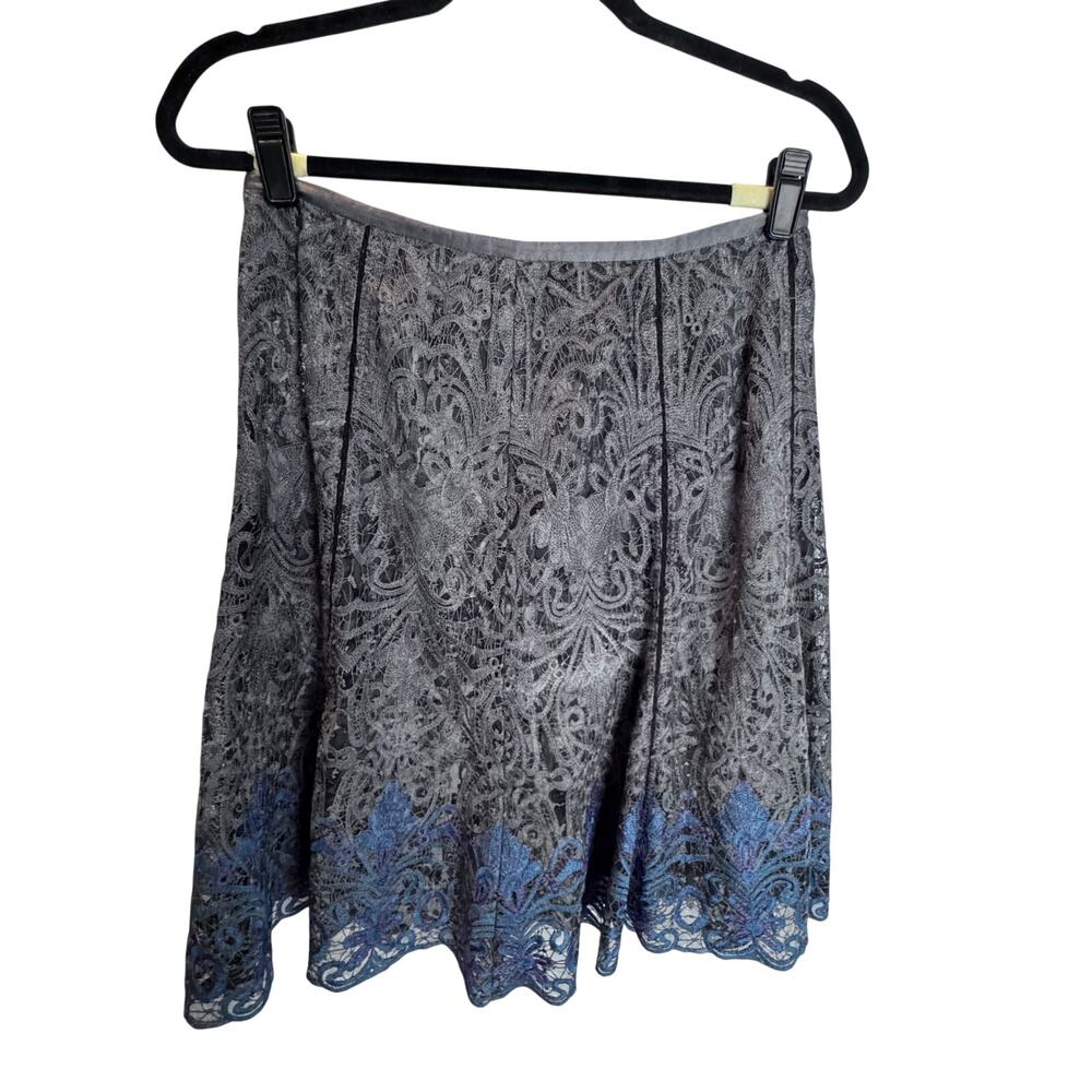 Whimsigoth Witchy Coquette Mesh Lace Embroidered Midi Skirt Blue Gray Panel 6
